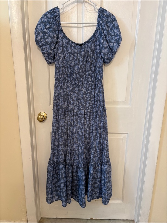 Trixxi Dresses & Skirts - Short Sleeve Blue Floral Maxi Dress by Trixxi